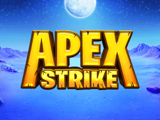 Apex Strike Megaways Schriftzug vor einer blauen Berglandschaft mit einem Vollmond.