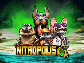 Starrende Labortiere hinter dem Nitropolis 3 Schriftzug
