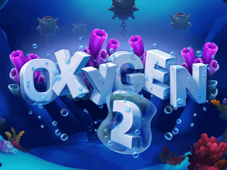 Oxygen 2 Schriftzug vor einer blauen Wasserkulisse und pinken Korallen
