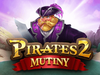 Ein blonder Kapitän mit lila Kleidung hinter dem Pirates 2 Schriftzug
