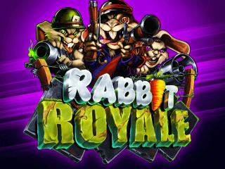 Drei verrückte Hasen hinter dem Rabbit Royale Schriftzug