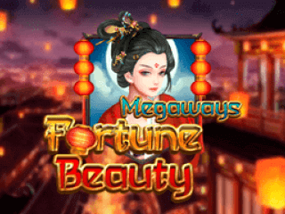 Fortune Beauty Megaways Schriftzug vor einer Geisha und einer asiatischen Stadt.