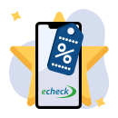 mobile phone with echeck logo on it