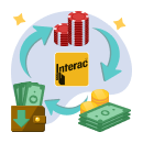Interac logo in the middle of a cycle of depositing and withdrawing