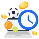 A ticking clock in front of a laptop along with sports elements