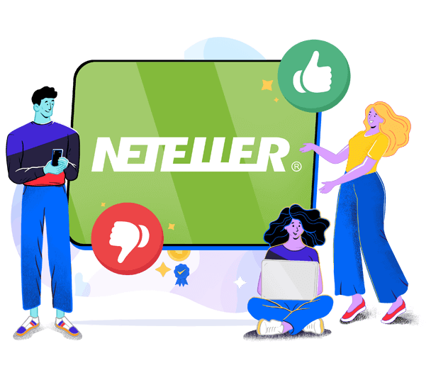 Three players analyzing Neteller online casinos' pros and cons