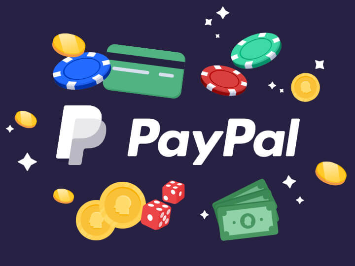 White PayPal logo surrounded by monetary elements