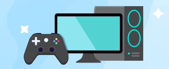 An Xbox controller and gaming PC