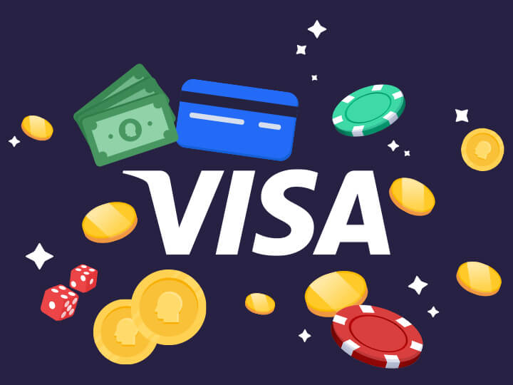 White Visa logo surrounded by monetary elements
