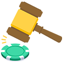 Gavel over a casino chip