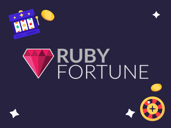 Ruby Fortune casino logo with a red ruby and casino game icons