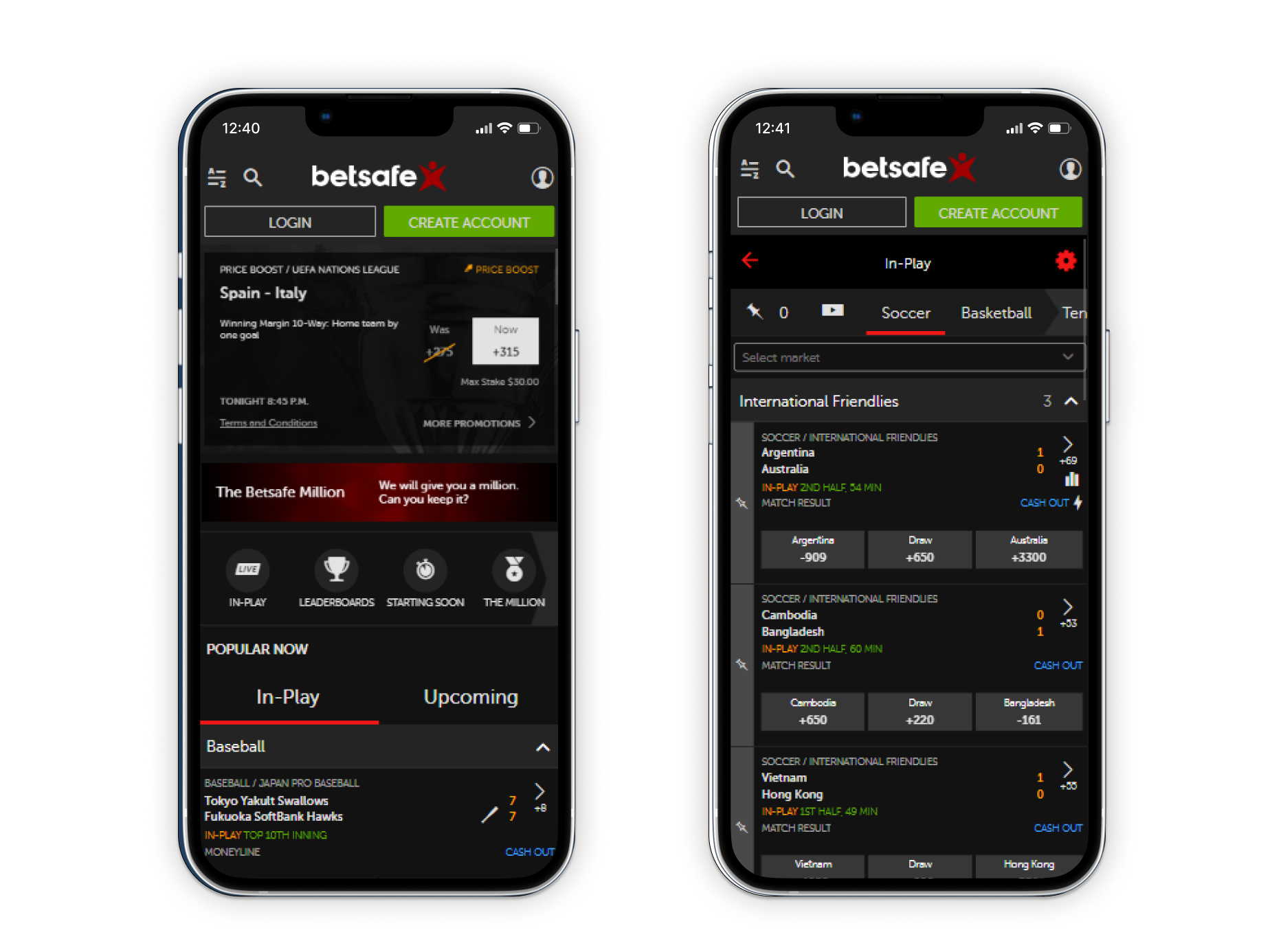 Betsafe sportsbook mobile screenshot