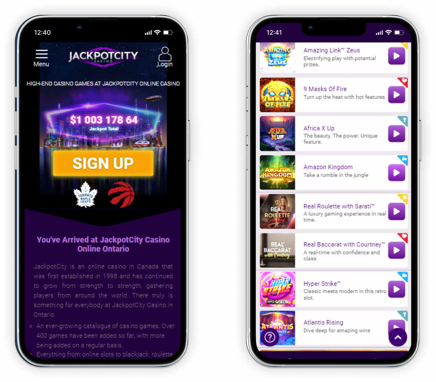 JackpotCity Casino mobile screenshot