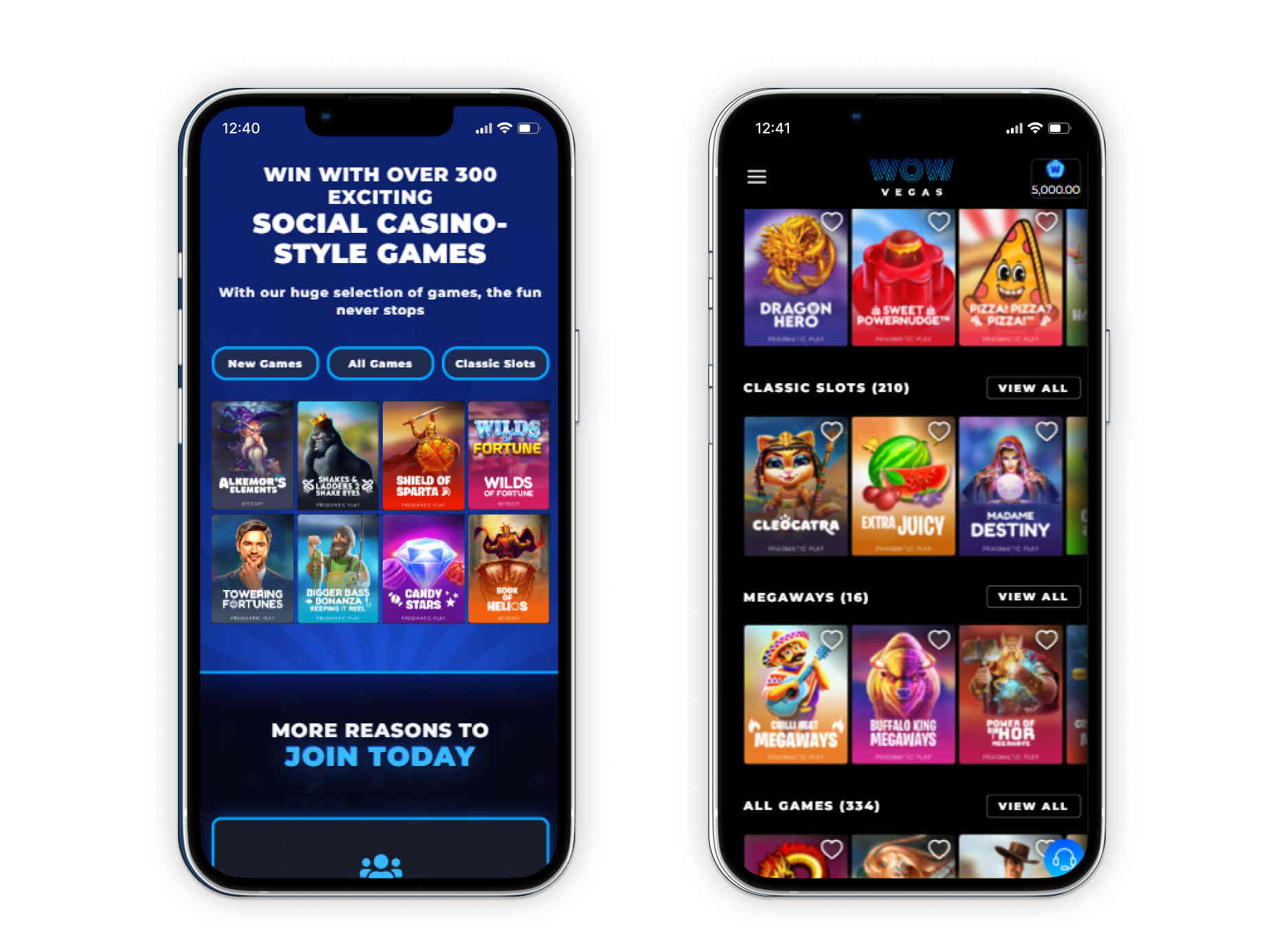 WOW Vegas casino mobile screenshot