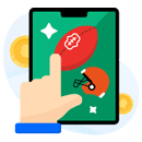 Hand over mobile screen displaying American football game