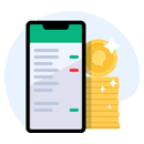 Mobile phone displaying withdrawal terms next to stack of coins