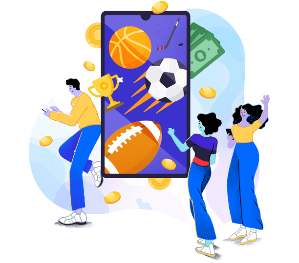 A group of people playing and betting on their mobile sports app