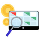 Magnifying glass over device showing casino home page.