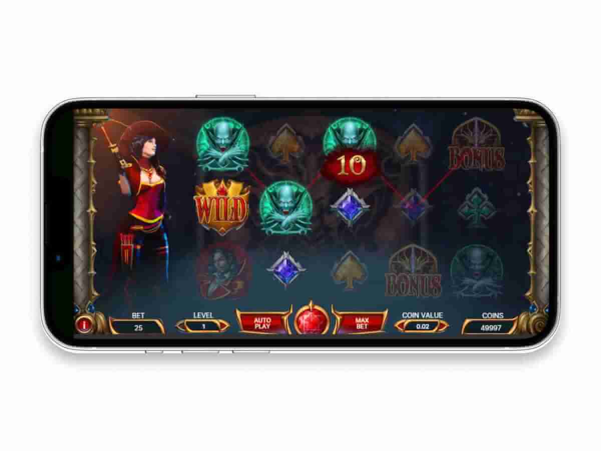mobile phone in landscape mode showing the blood suckers 2 slot on screen