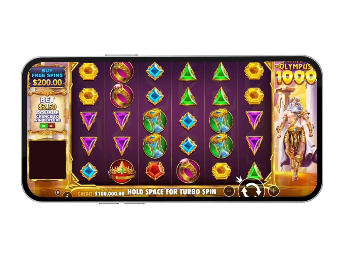 A mobile screenshot of the Gates of Olympus 1000 game.