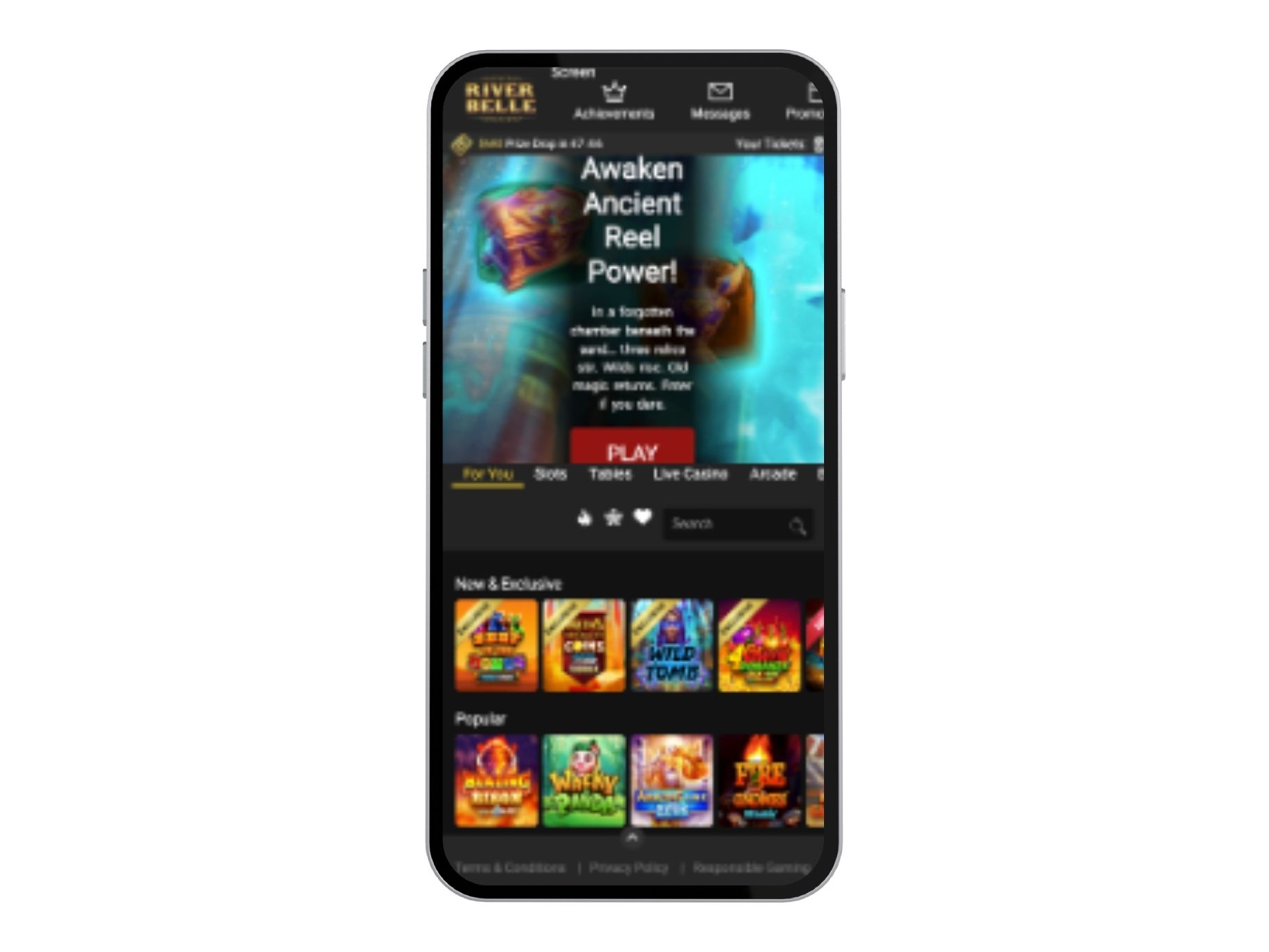 River Belle casino mobile home screen