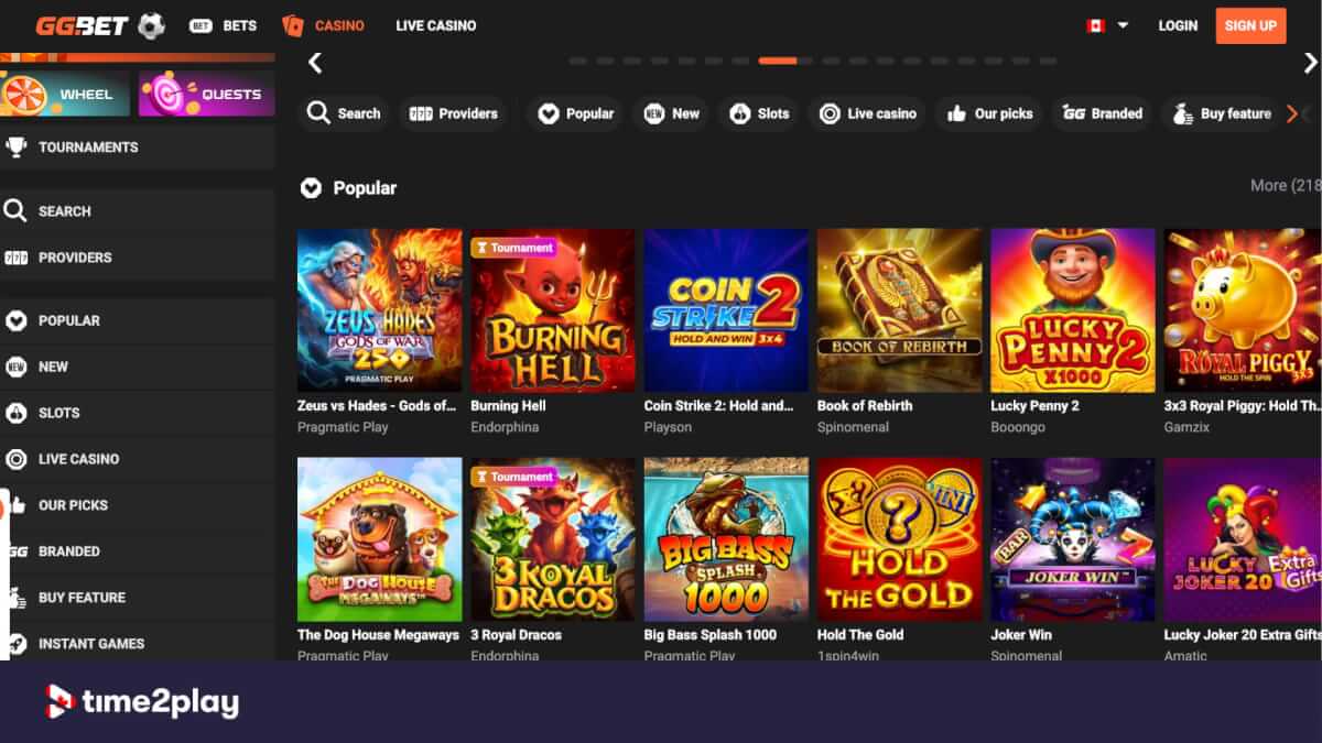 GGBet casino popular games library