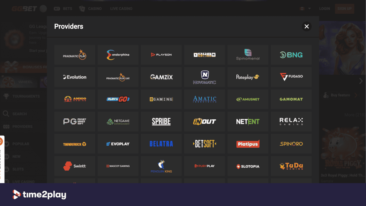 GGBet casino software providers