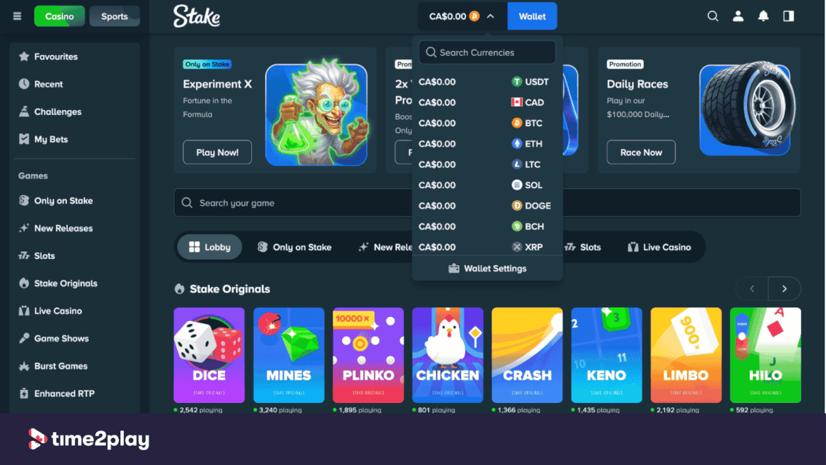 Stake Casino crypto payment methods