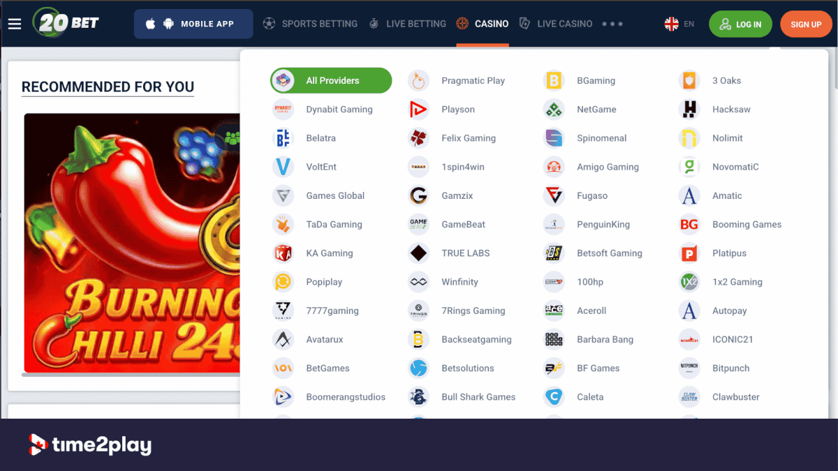 20Bet Casino game providers