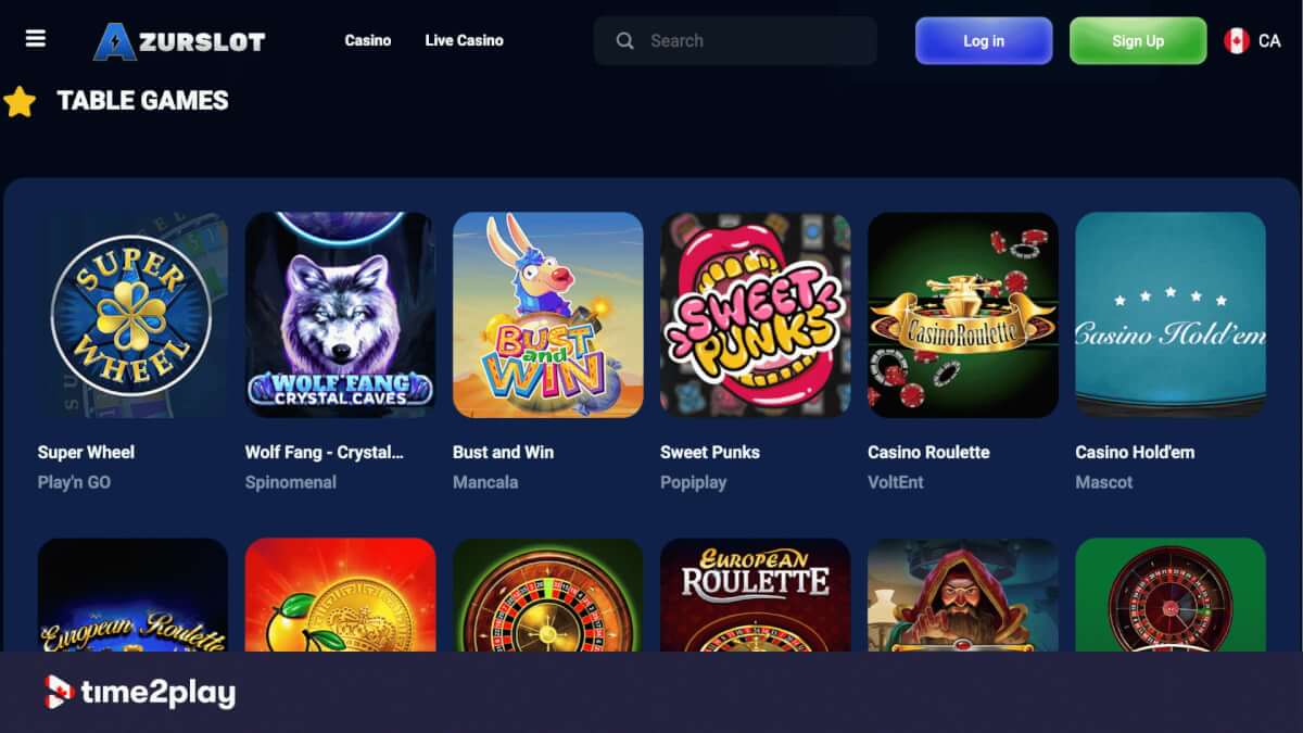 AzurSlot casino table games library