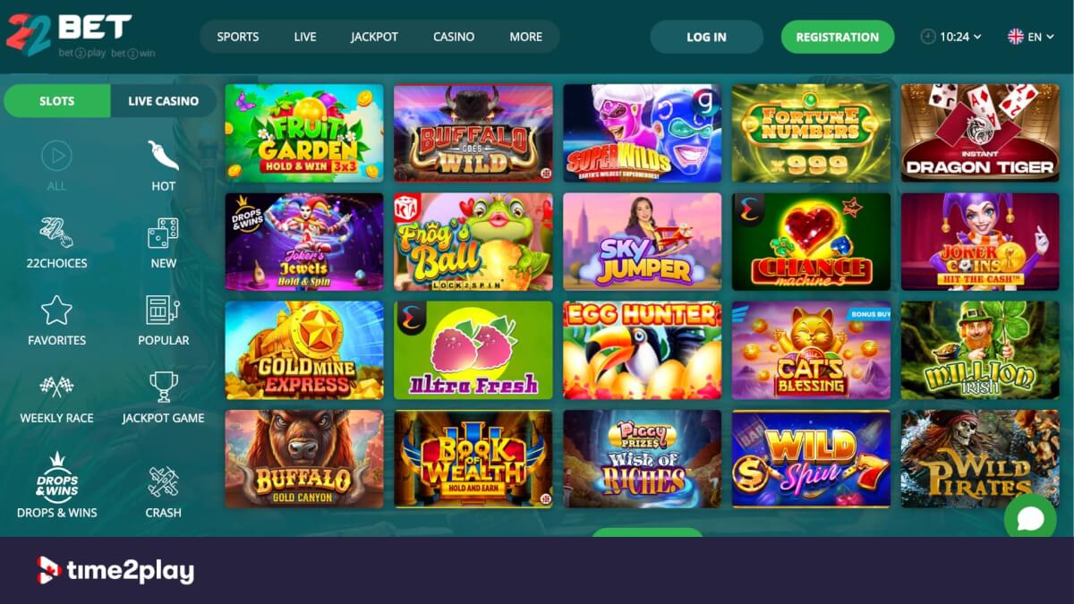 22bet casino slot games library