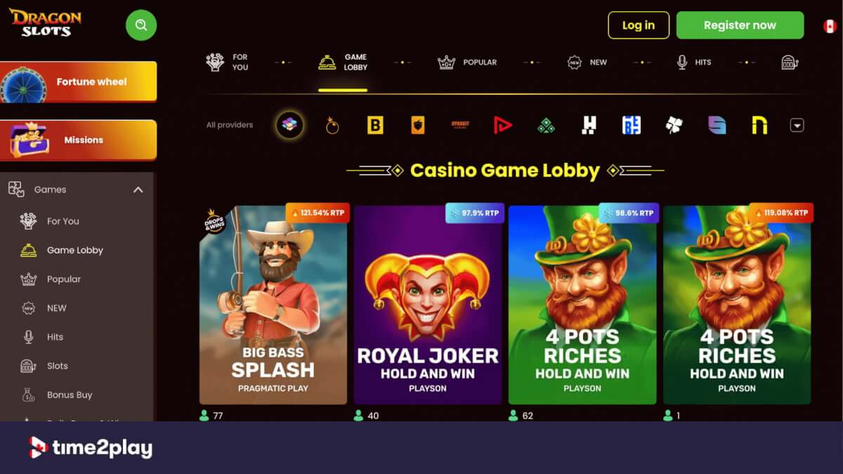 DragonSlots casino game lobby