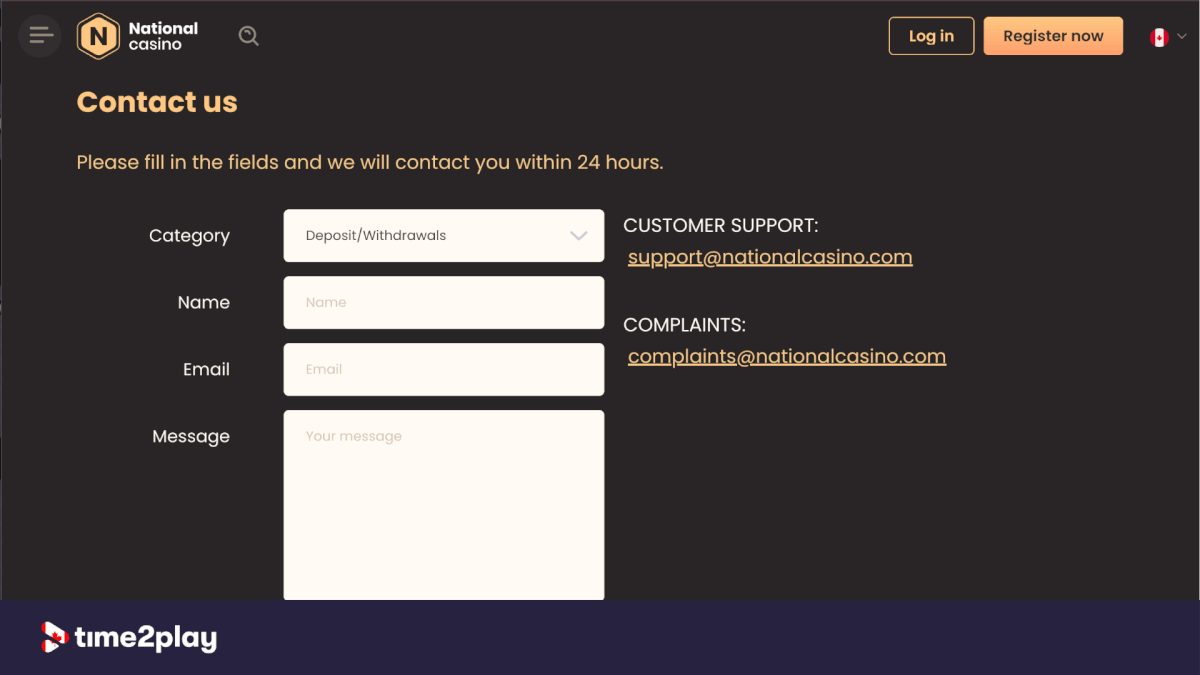 National Casino contact page
