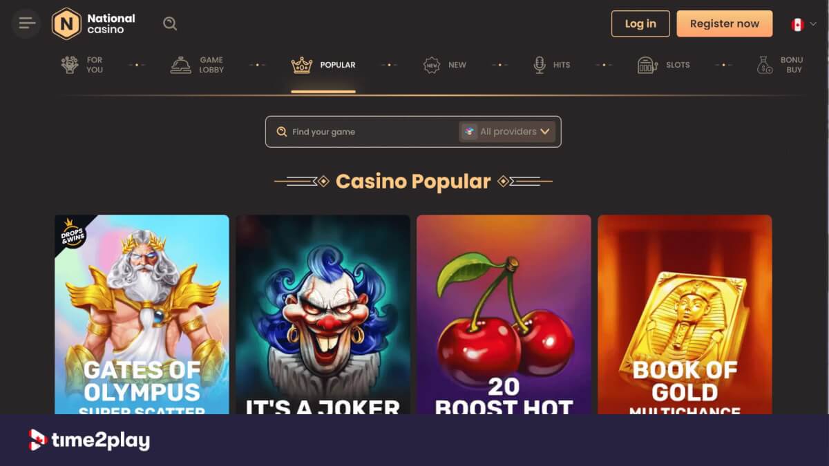 National Casino popular games selection