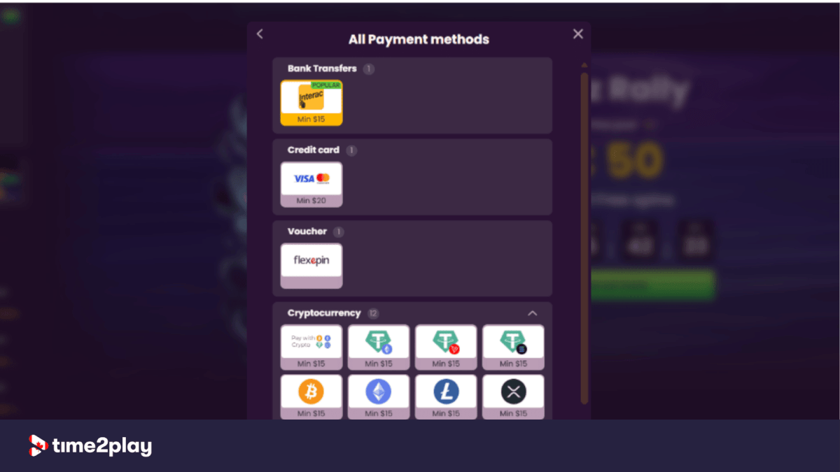 Bizzo Casino payment methods