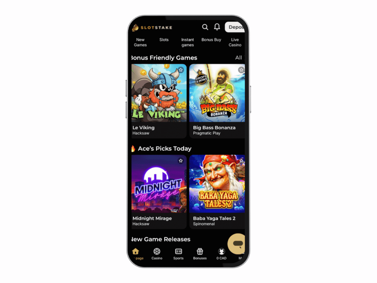 SlotStake casino mobile app home page