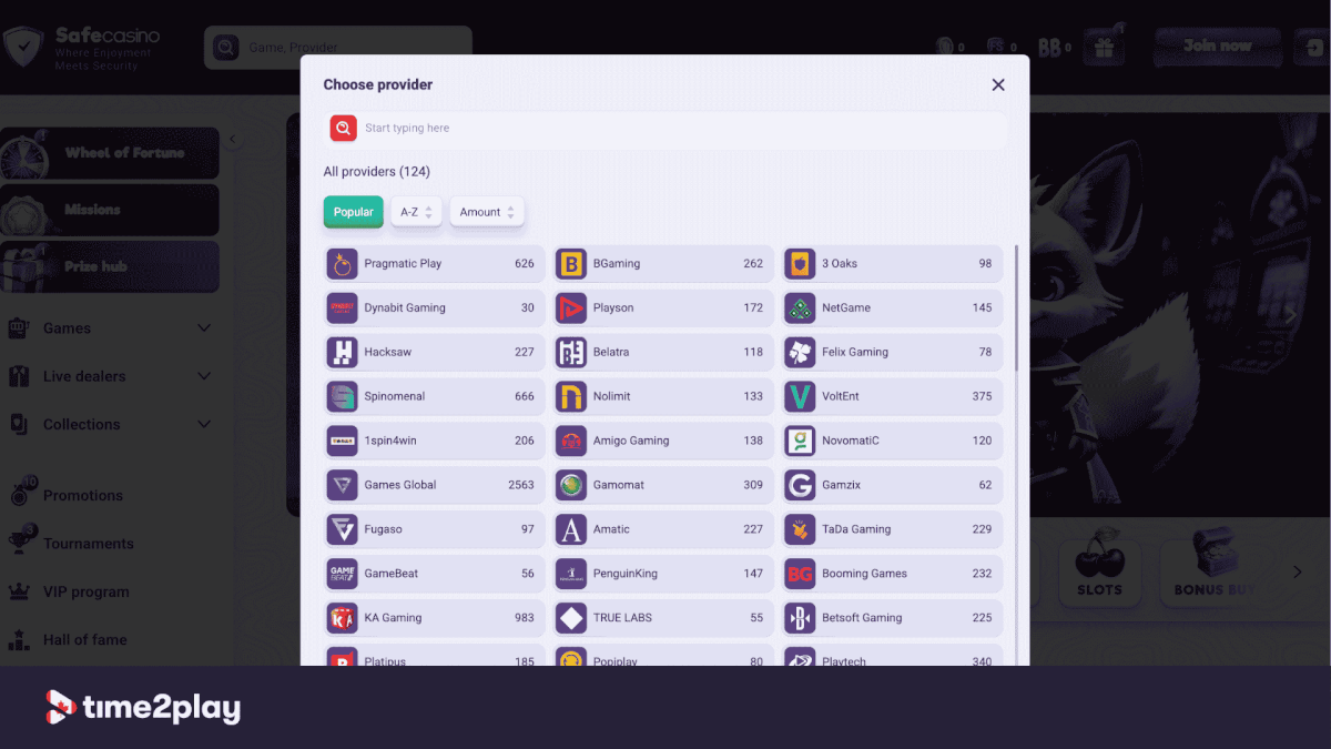 List of the SafeCasino software providers