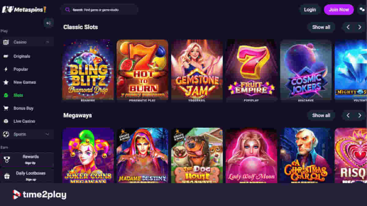 Slot games at Metaspins casino