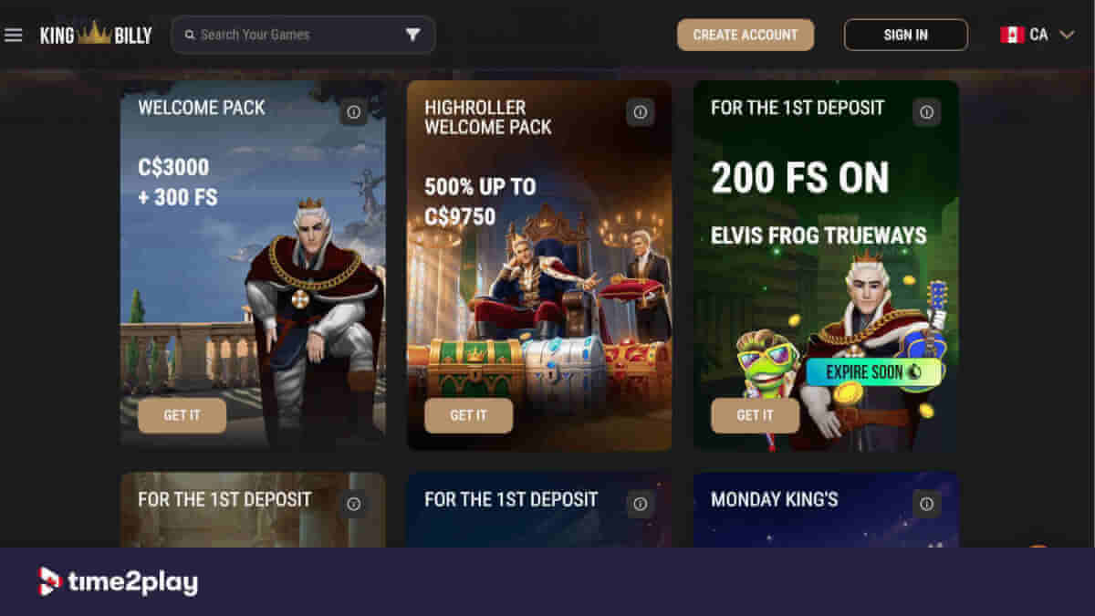 King Billy Casino bonus offers