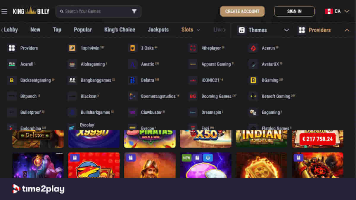 King Billy Casino software providers
