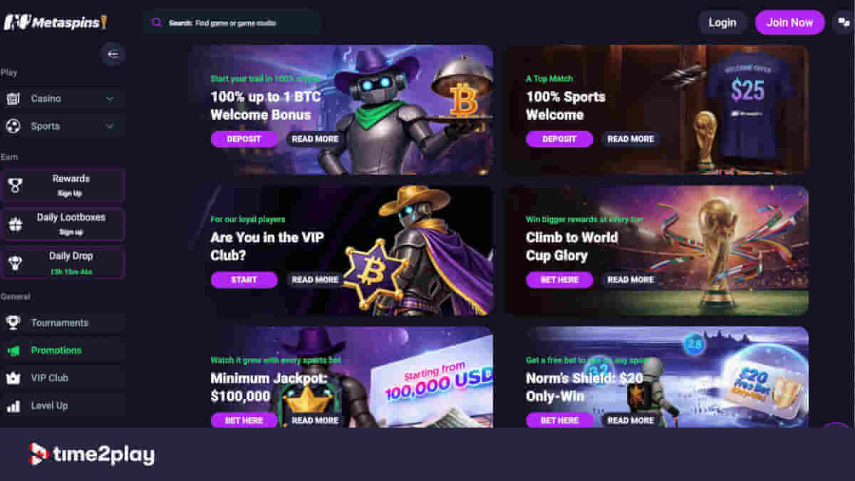 Promotions available at Metaspins casino