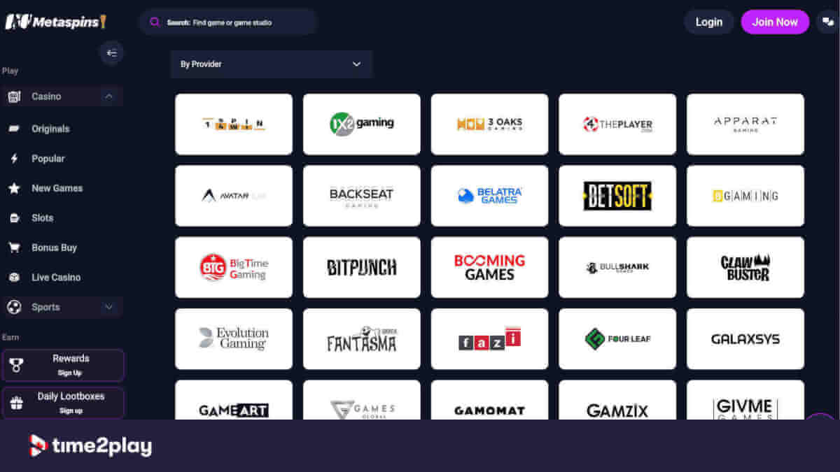 Metaspins casino software providers