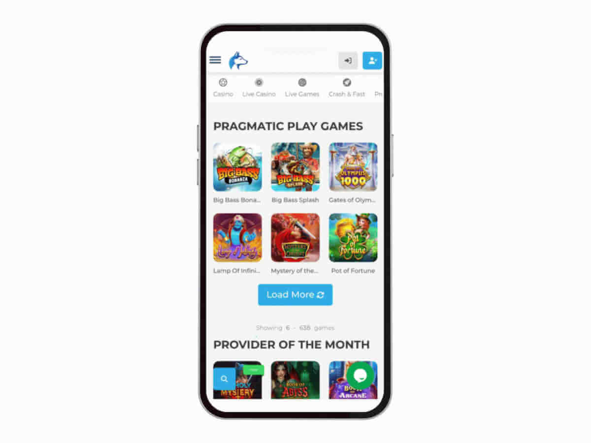Wolfy Casino mobile interface