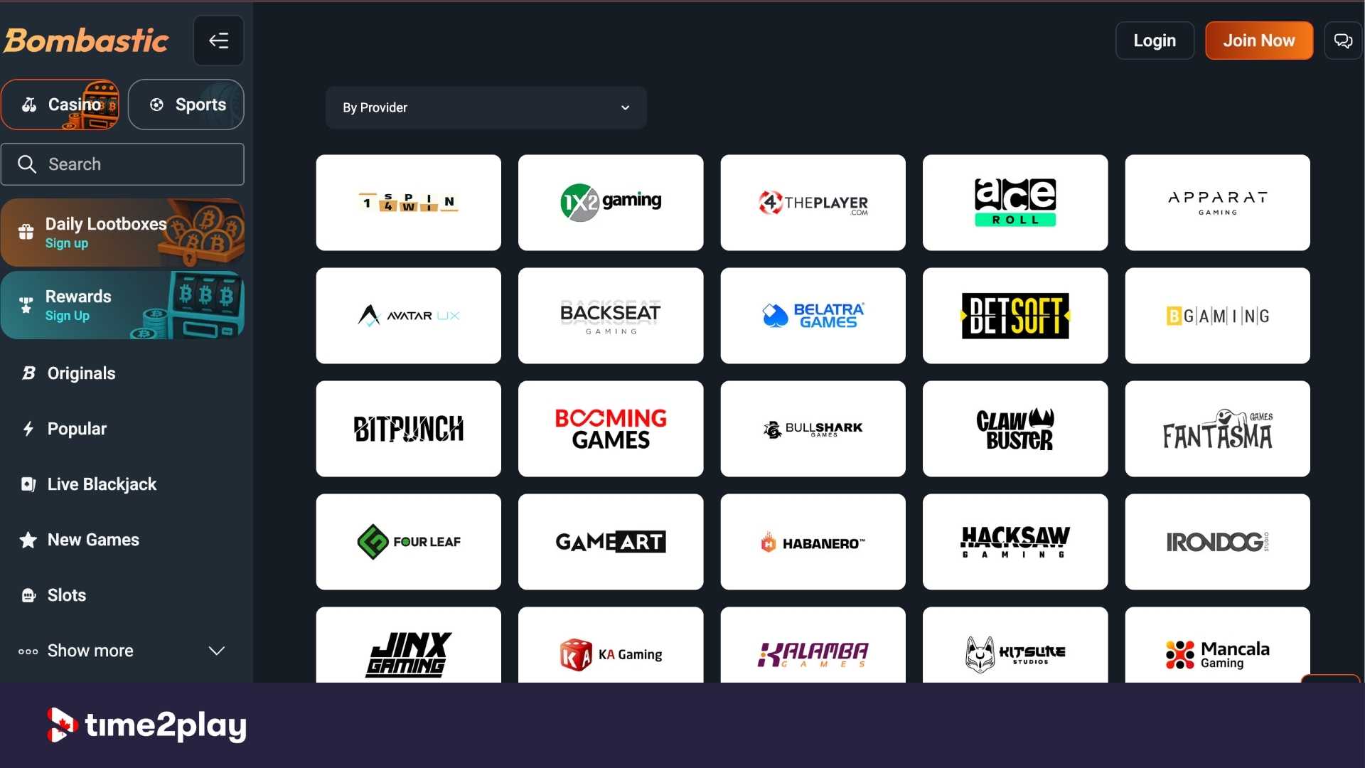 List of software providers available at Bombastic casino