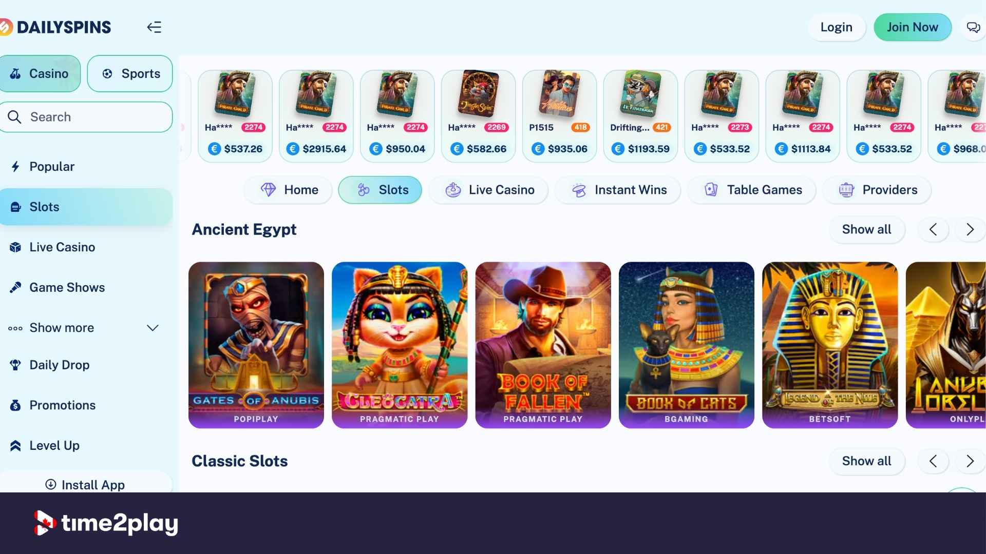 Dailyspins casino slot games selection
