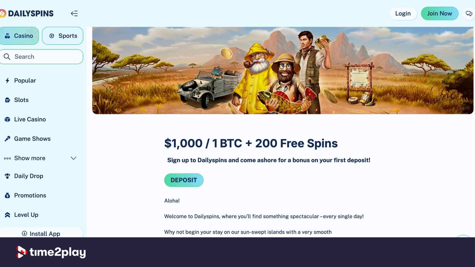 Dailyspins casino crypto welcome bonus info