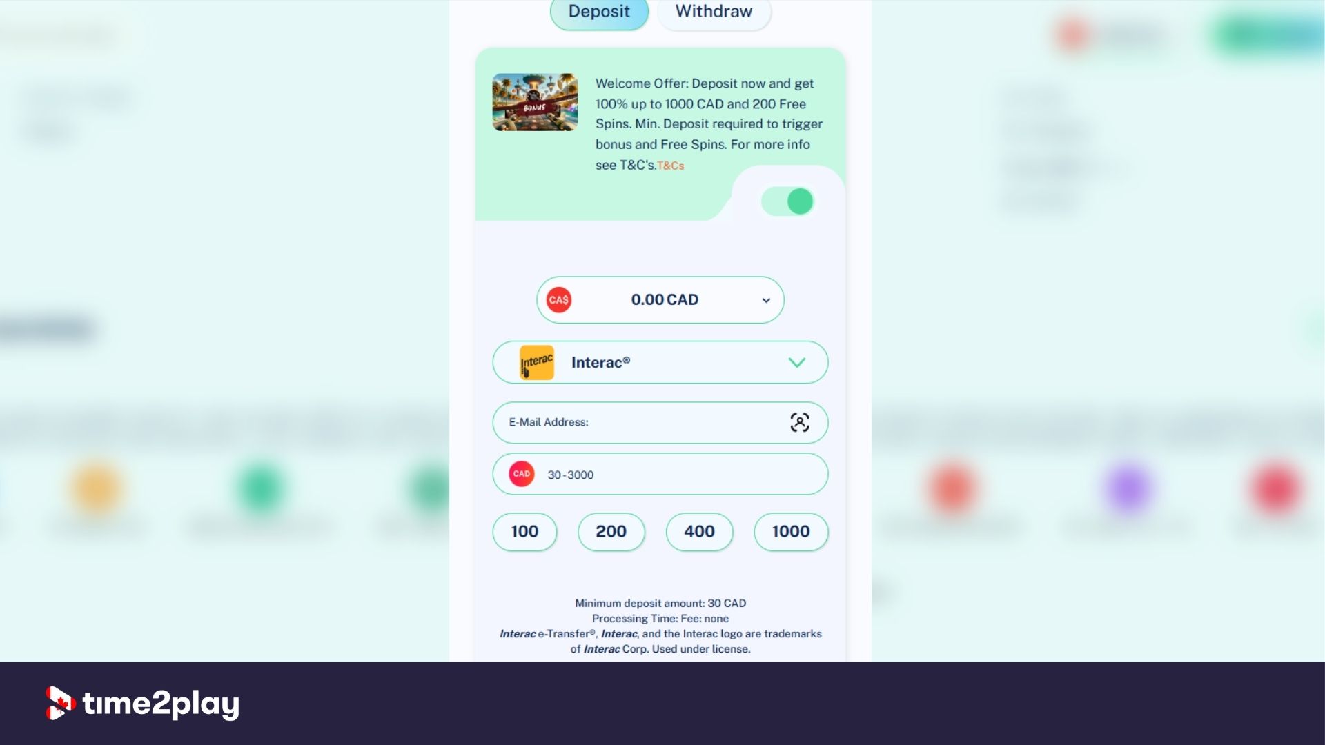 Deposit wallet at Dailyspins casino