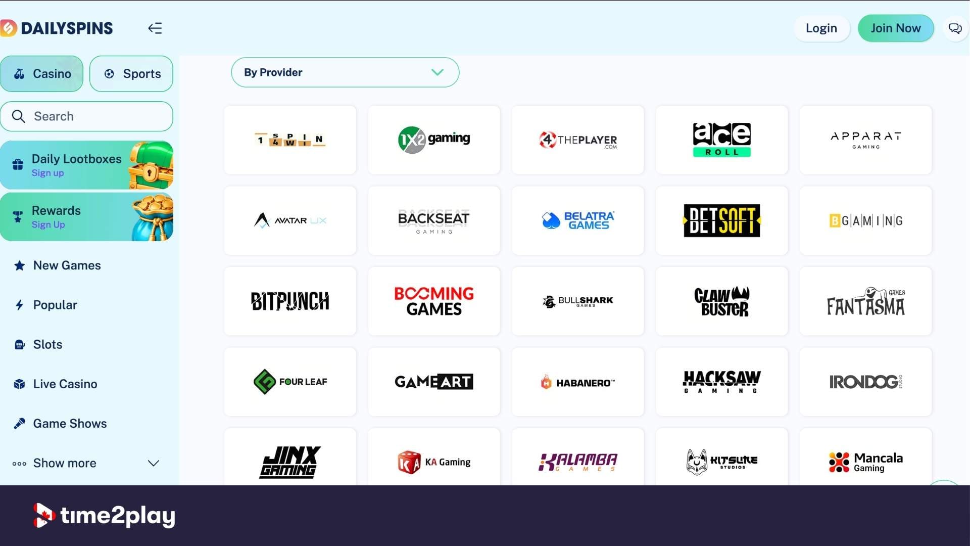 Software providers on the Dailyspins casino site