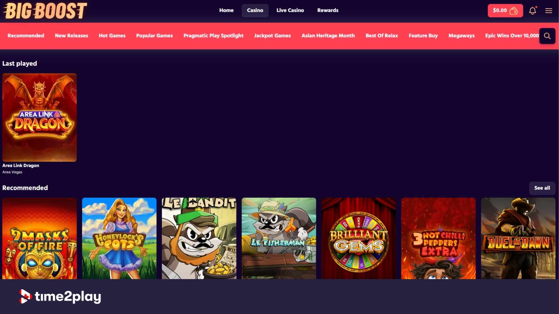 Big Boost casino games library