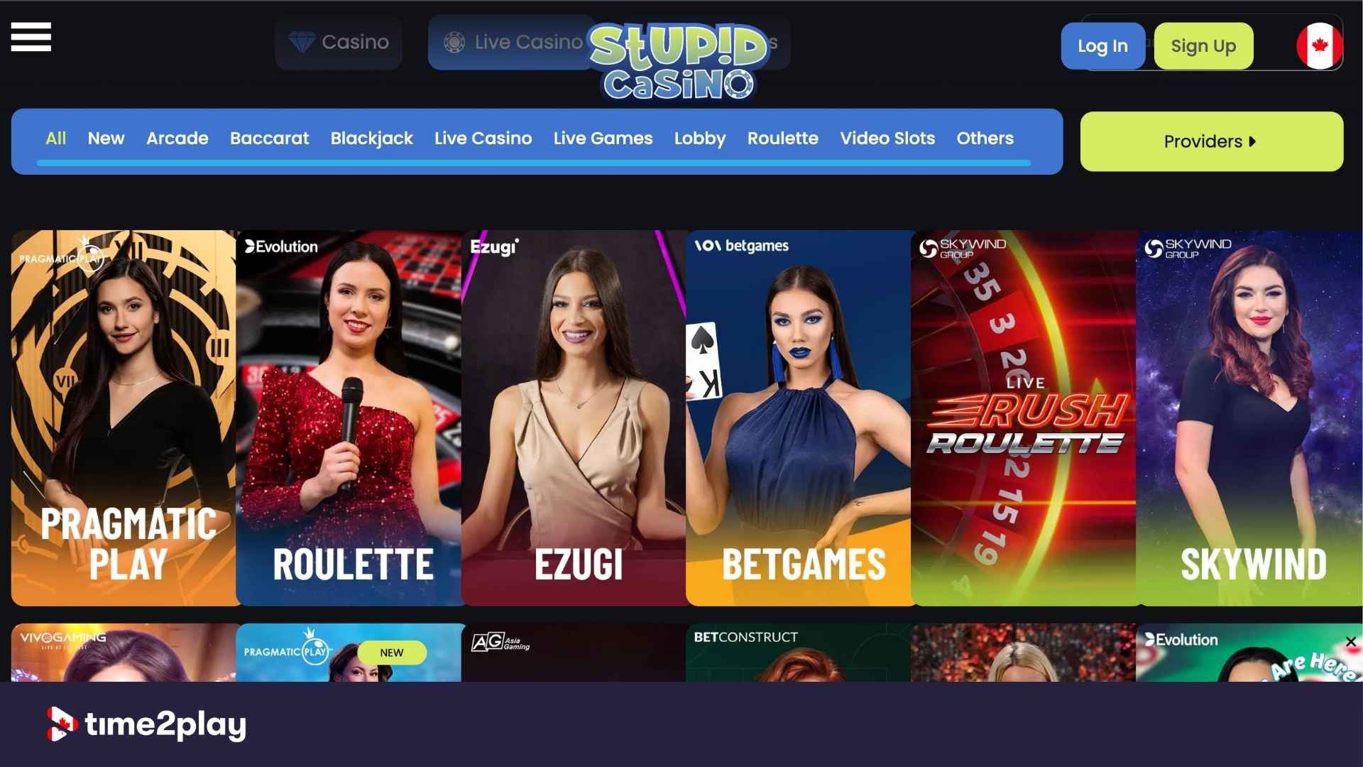 Stupid Casino live games selection